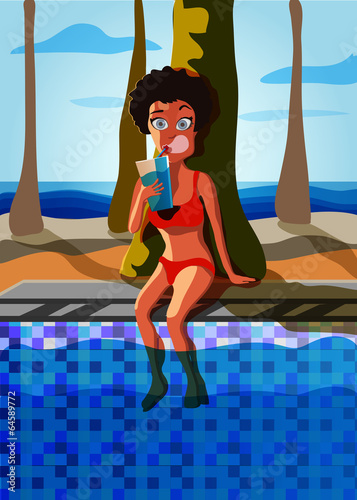 The girl in the pool on vacation