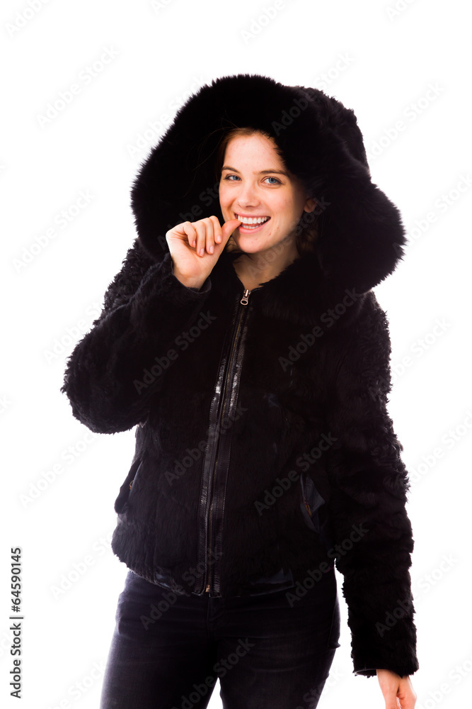 Young woman biting nail and smiling Young woman biting nail and smiling