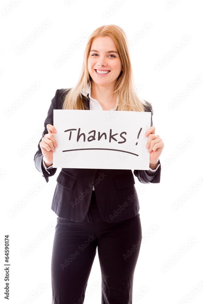 Businesswoman holding a message board with the text words Businesswoman holding a message board with the text words