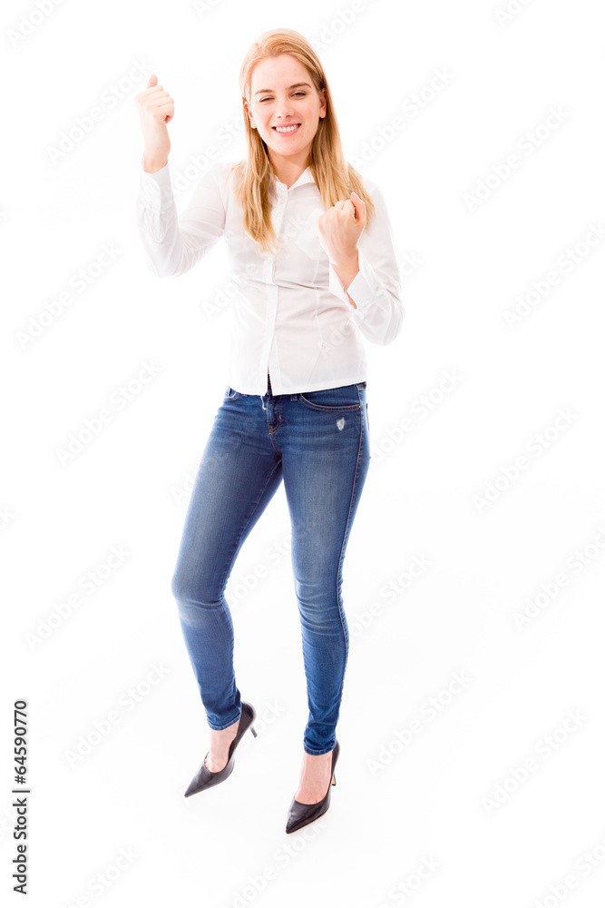 Young woman celebrating success Young woman celebrating success