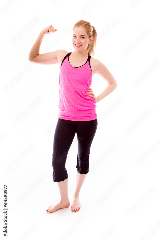 Young woman showing off her muscle Young woman showing off her muscle