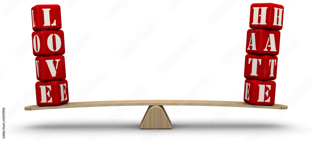 Hate and love.Comparison on the scales ilustración de Stock | Adobe Stock