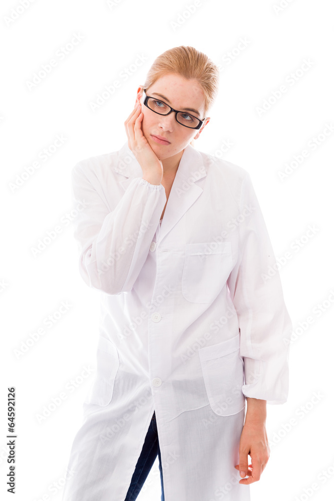 Female scientist looking worried
