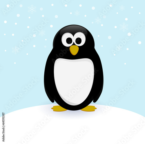Vector penguin in cartoon style on snow background