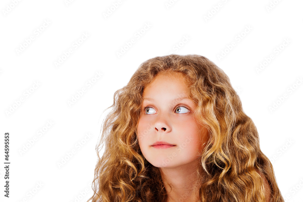 child looking away isolated on white
