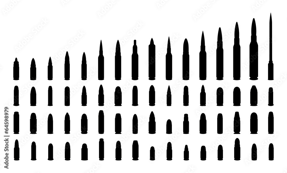 Various types ammunition silhouettes. - obrazy, fototapety, plakaty 