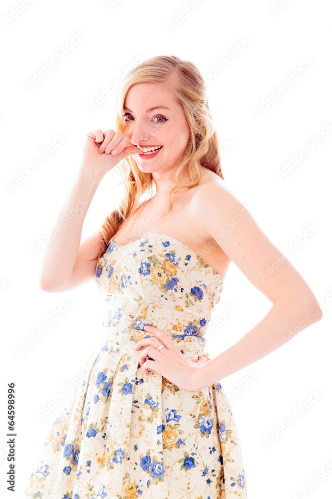 Beautiful young woman biting fingernails Beautiful young woman biting fingernails