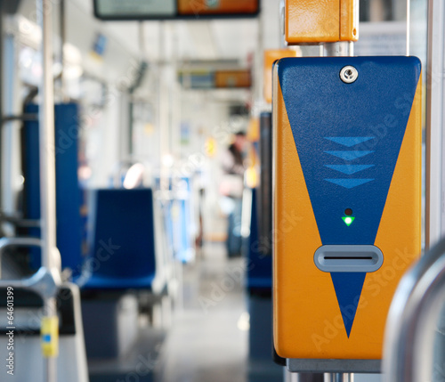 Ticket validator in a tram close-up. Dresden, Germany.