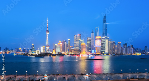 panoramic view of shanghai skyline at night