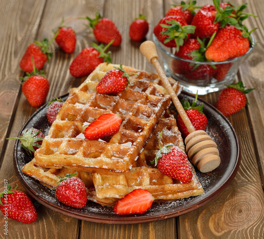 Waffles with strawberries
