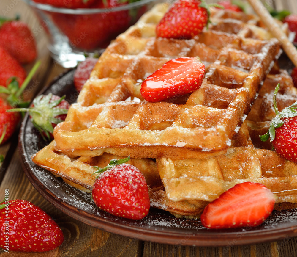 Waffles with strawberries