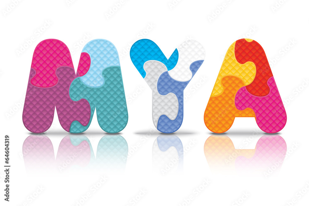 Vector MYA written with alphabet puzzle Vector MYA written with alphabet puzzle