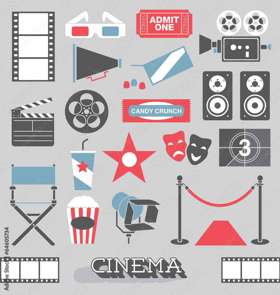 Vector Set: Cinema and Movie Icons and Elements Stock Vector | Adobe Stock