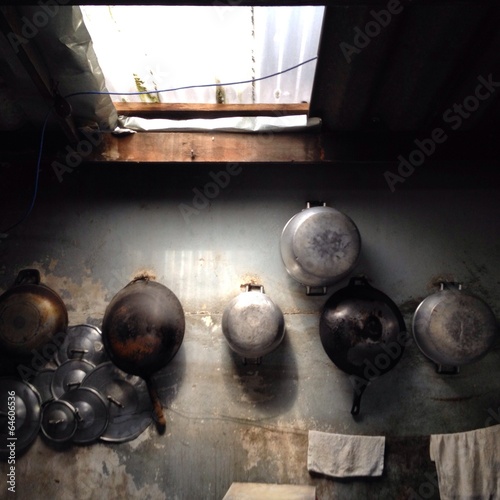 pot and pan in old rural upcontry kitchen photo