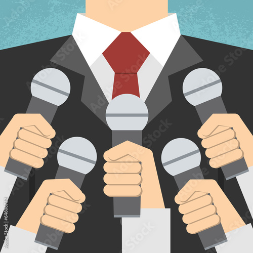 Press conference with media microphones