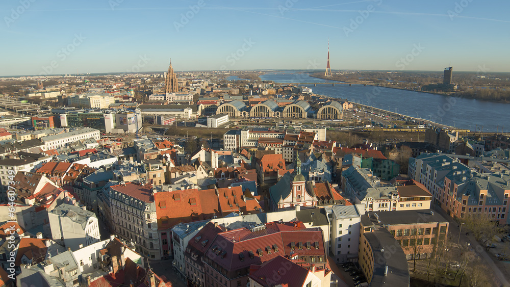 Riga (Latvia)  in the evening.  The view from St.Peter's Church