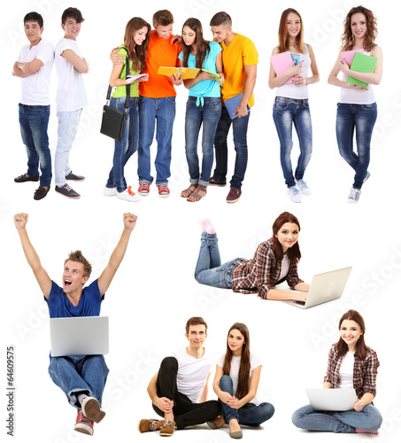 Collage of young students isolated on white