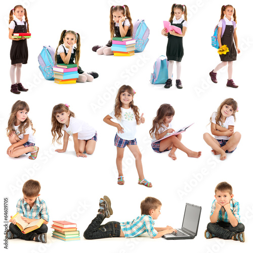 Collage of cute children isolated on white