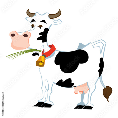 Cow chewing grass created in cartoon style