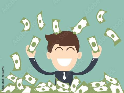 successful businessman  man enjoying the rain of money