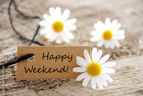 Natural Looking Label with Happy Weekend photo