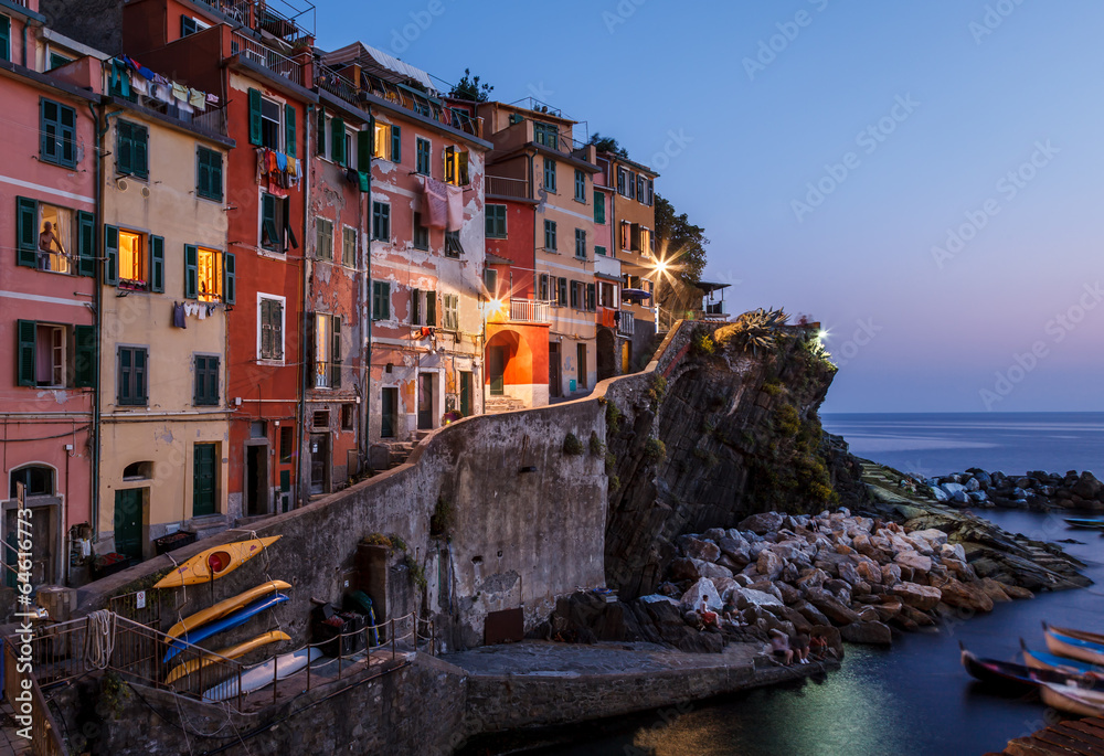 Village of Riomaggiore in Cinque Terre Illuminated at Night, Ita