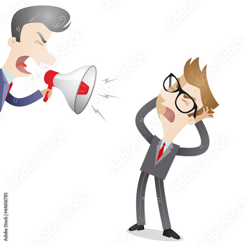 Boss, yelling, megaphone, frustrated employee