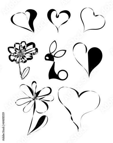set of hearts and flowers