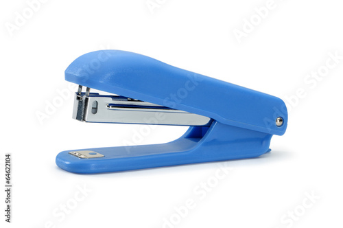 Blue office stapler isolated on a white background