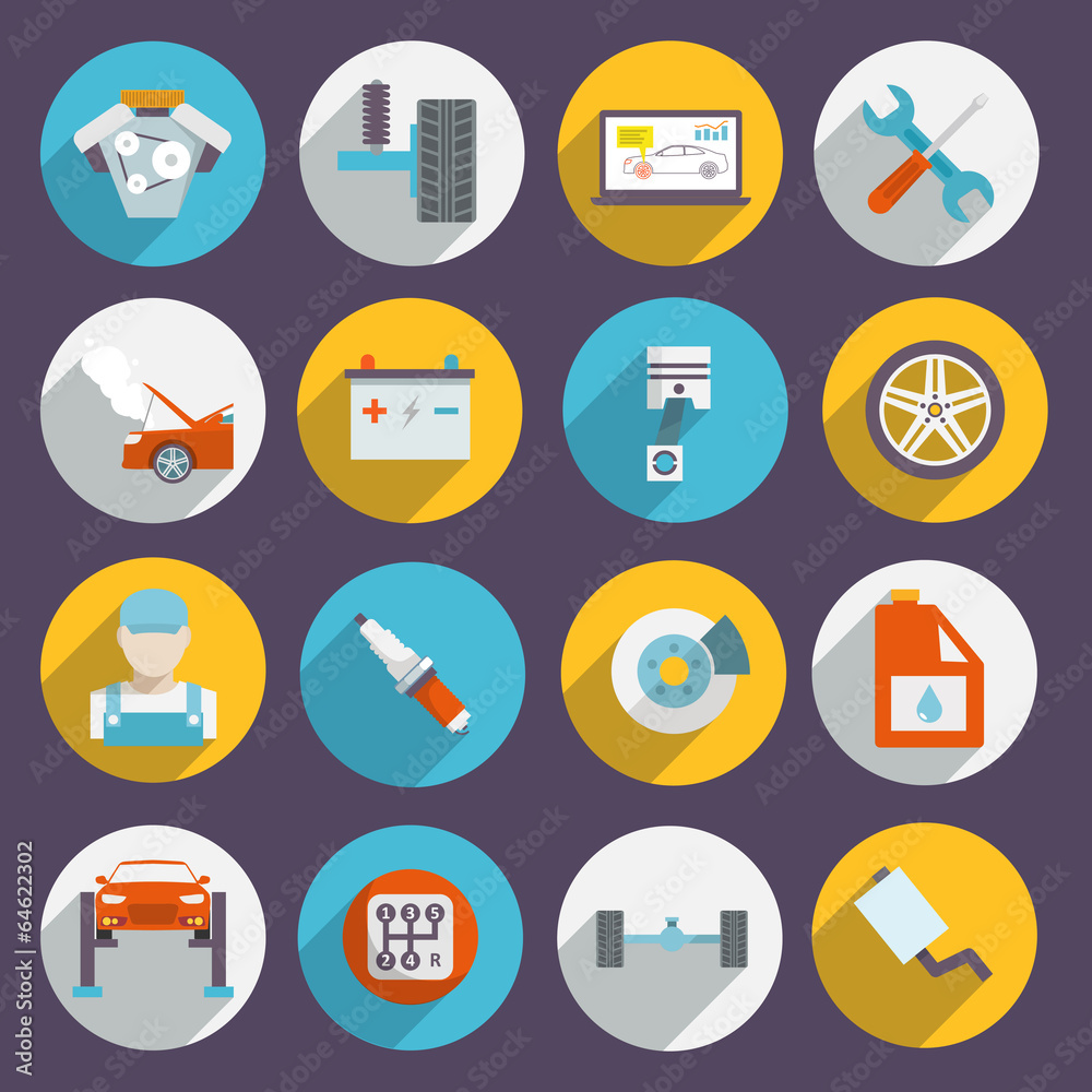 Auto Service Icons Flat Auto Service Icons Flat