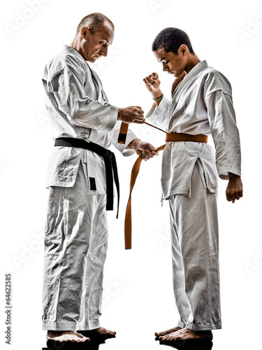 karate men teenager students teacher teaching