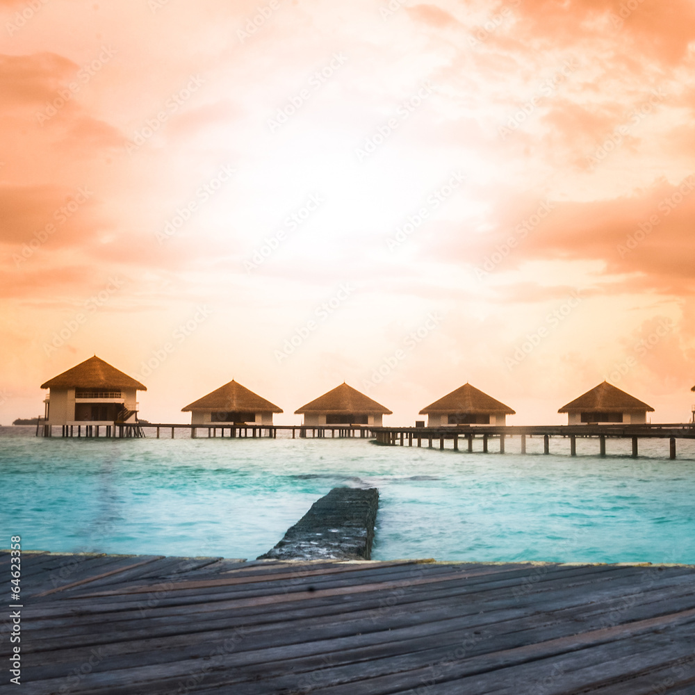 Fototapeta premium Over water bungalows with steps
