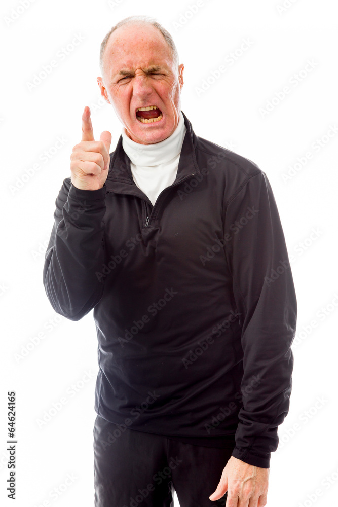 Upset senior man scolding somebody
