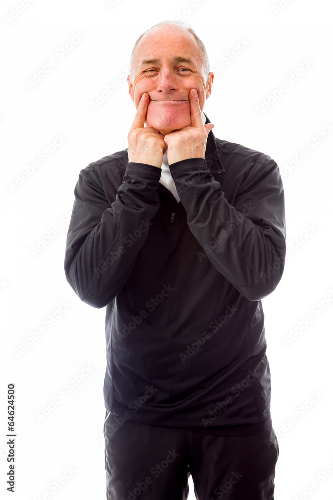 Senior man showing smiley face Senior man showing smiley face