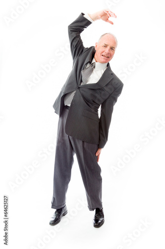 Businessman stretching and smiling