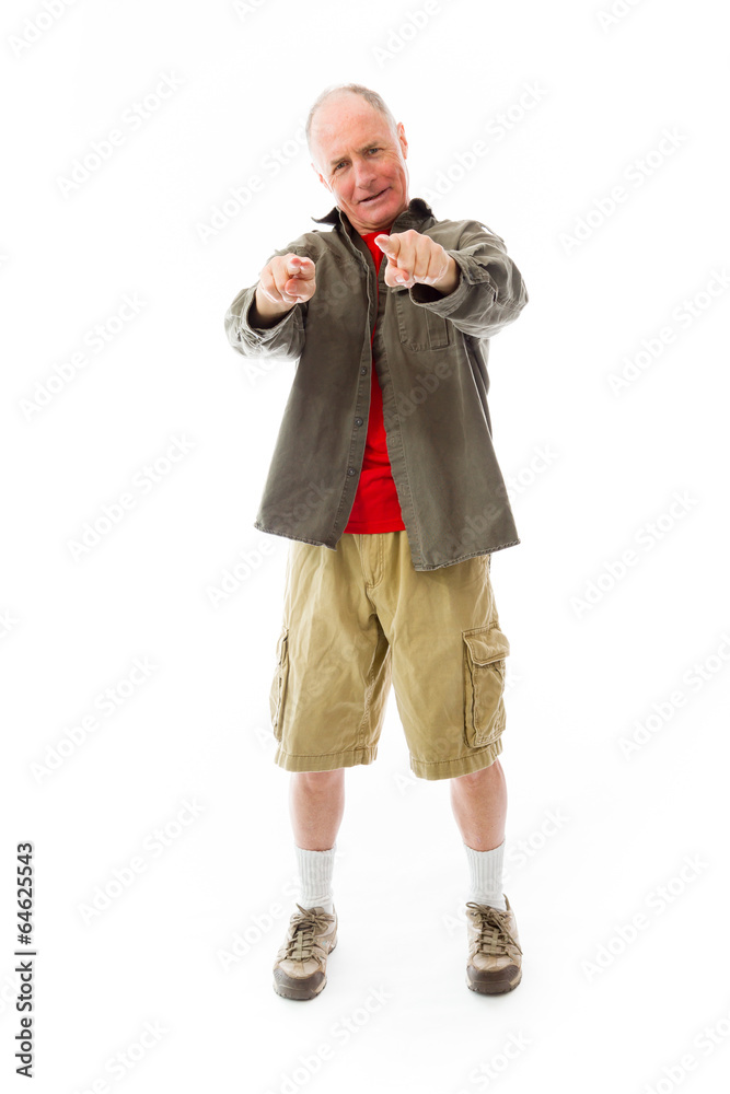 Confident senior man pointing towards camera with both hands Confident senior man pointing towards camera with both hands