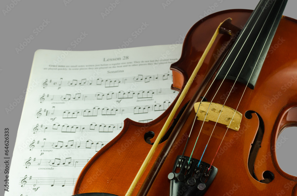 Fototapeta premium Closeup photo of violin and bow
