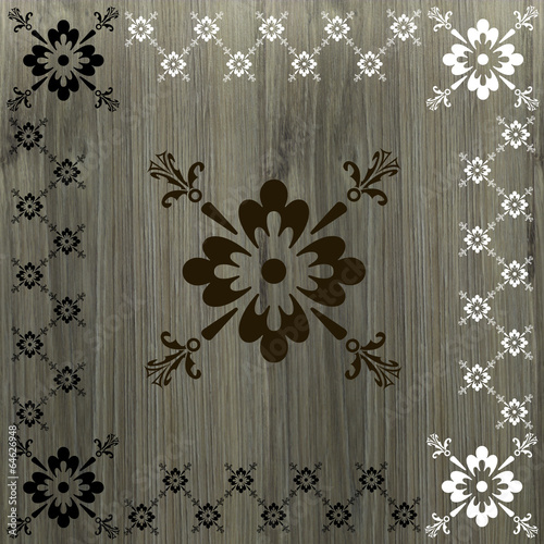 Caligraphic border floral on wood background vector illustration
