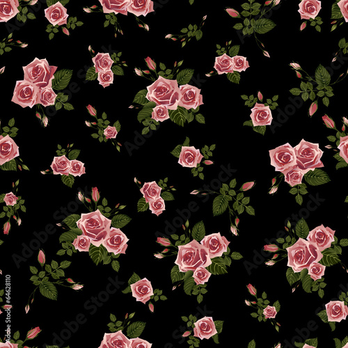 Vector seamless floral pattern with roses on black background © ola-la