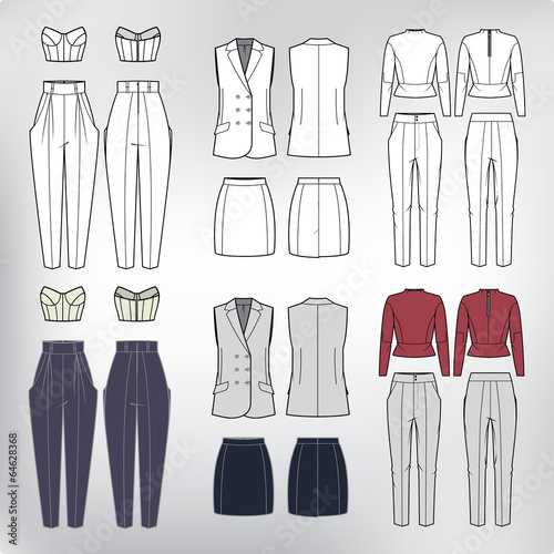 Vector set of women's clothes. Fashion collection.