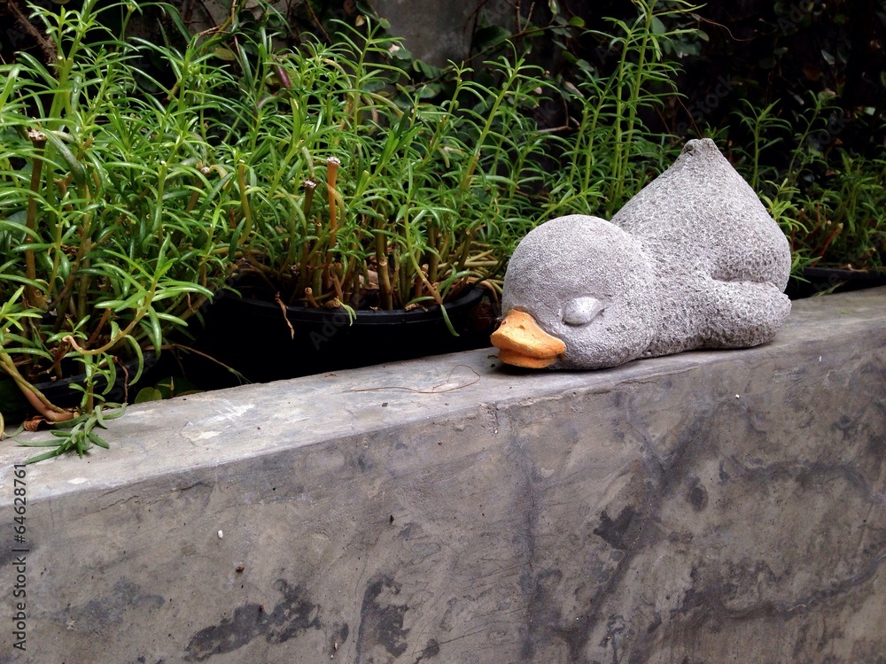 A sleeping duck doll in the garden A sleeping duck doll in the garden