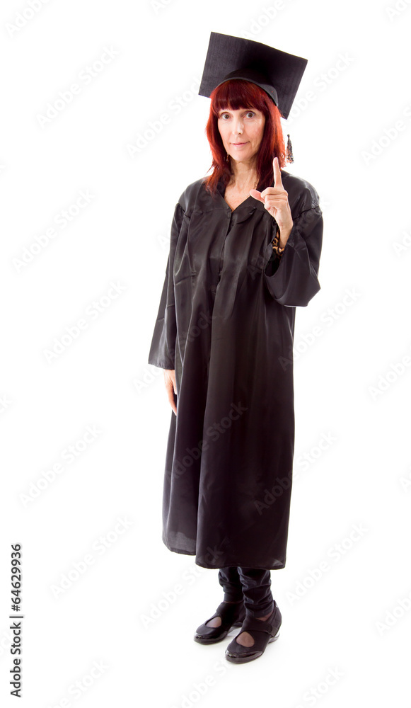 Mature student standing and pointing upward Mature student standing and pointing upward