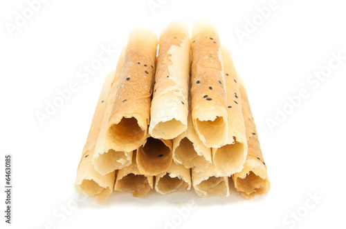 Thai dessert, Roll wafer isolated on white background photo