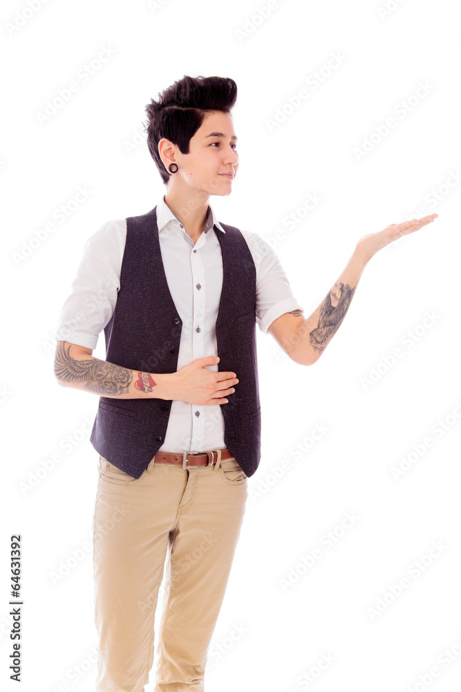 Portrait of a young woman gesturing