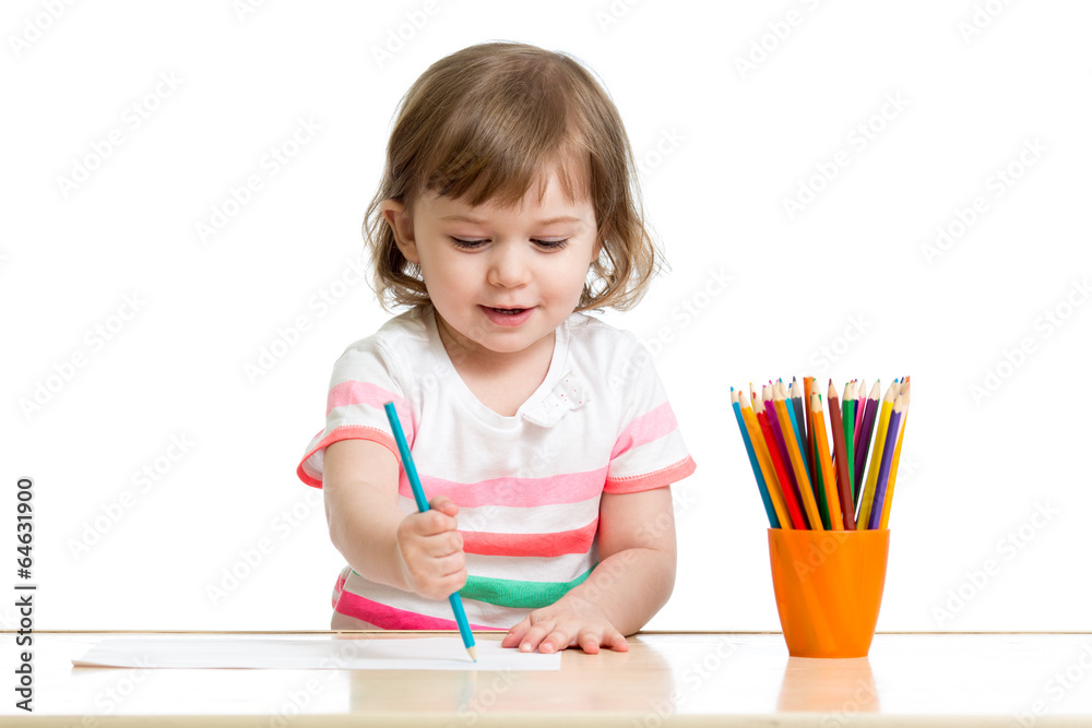 kid girl drawing with color pencils kid girl drawing with color pencils