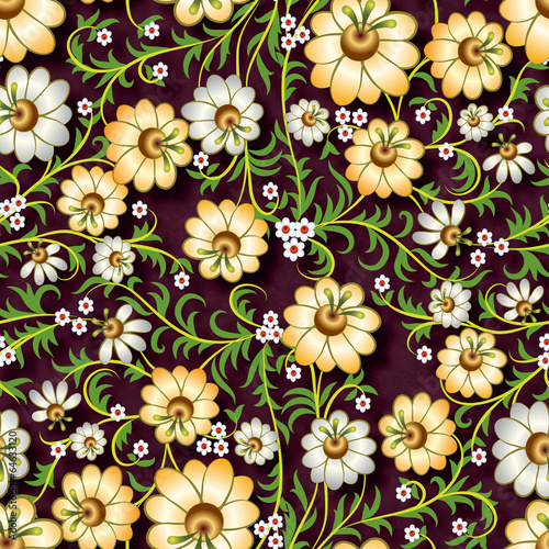 abstract seamless floral ornament with flowers on brown backgrou