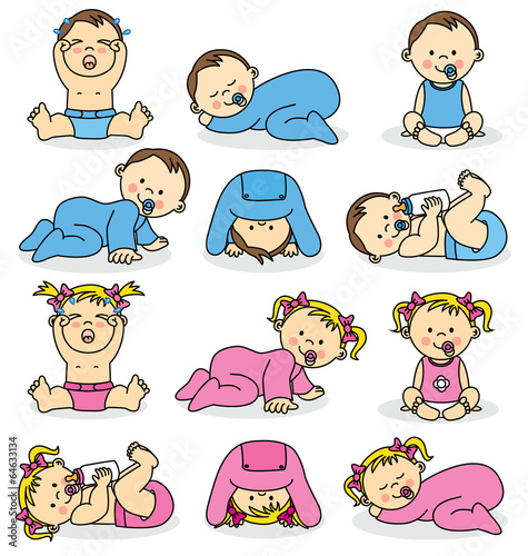 Vector illustration of baby boys and baby girls