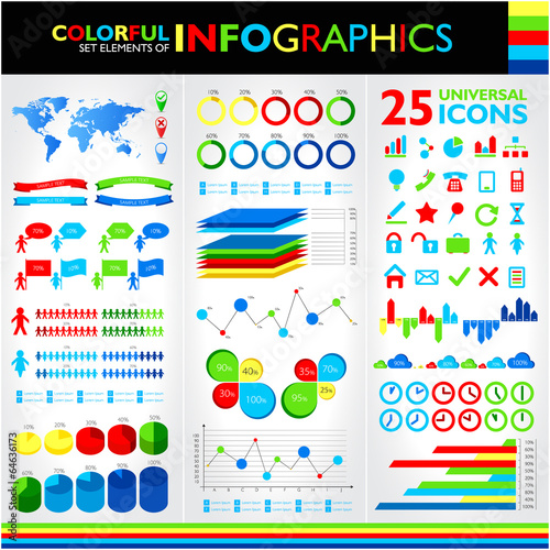 Colorful infographics set and vector universal icons.