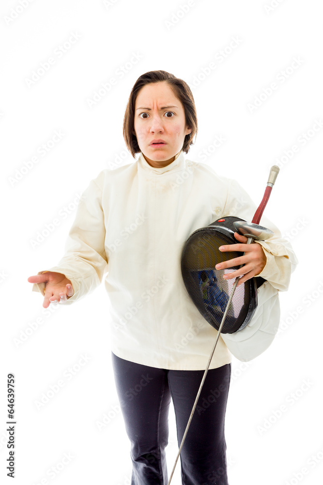 Female fencer gesturing Female fencer gesturing