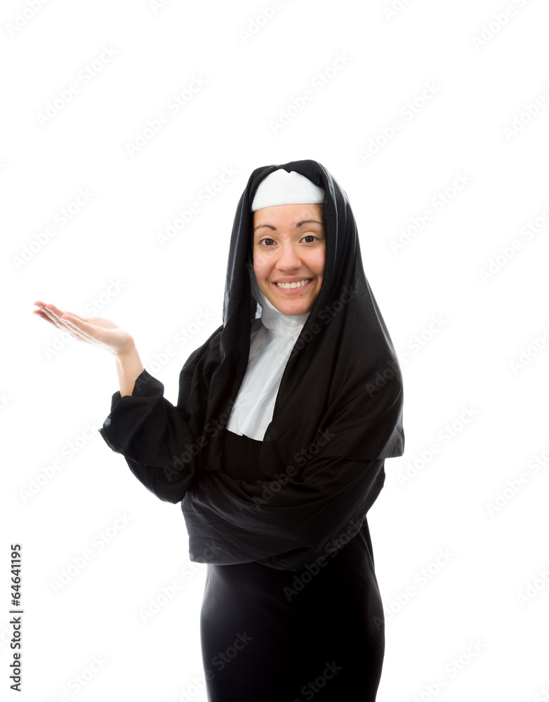 Young nun showing something Young nun showing something